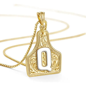 Western Cowgirl Initial Necklace Cowboy A-Z Letter Pendant Necklace for Women Handmade CowTag Two-Toned Jewelry Gift Q / With cowboy box