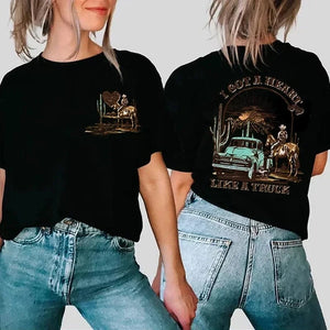 Western T-shirt för dam "I Got a Heart Like a Truck" Svart / XS