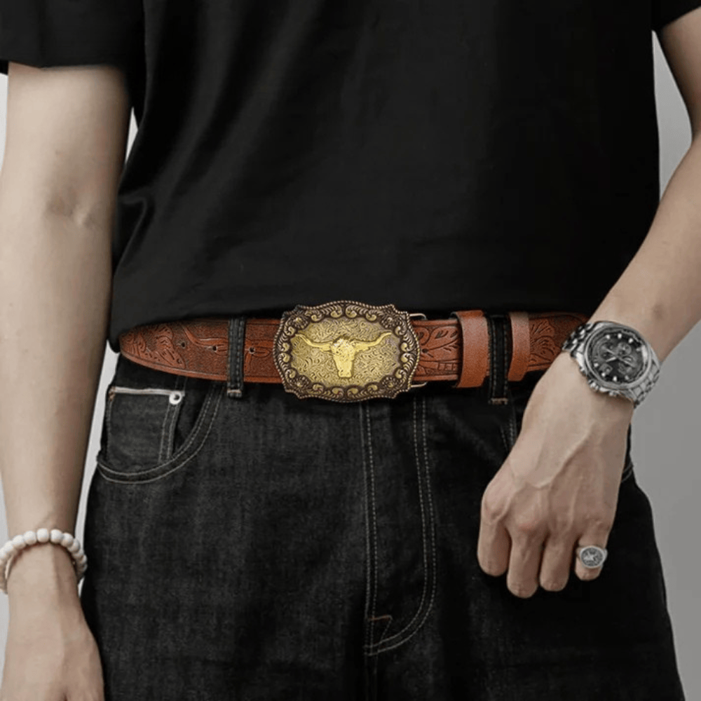 Westernbälte gyllene longhornspänne
