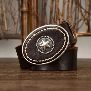 Westernbälte i Äkta Läder med Rund Spännesdesign och Vintage-känsla