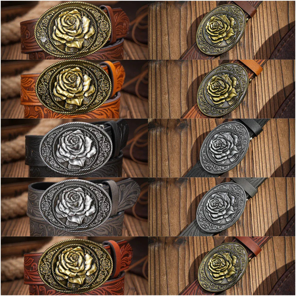 Westernbälte med rosenspänne