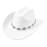 Westernhatt i Filttyg med Turkos Dekor Vit / 56-58cm