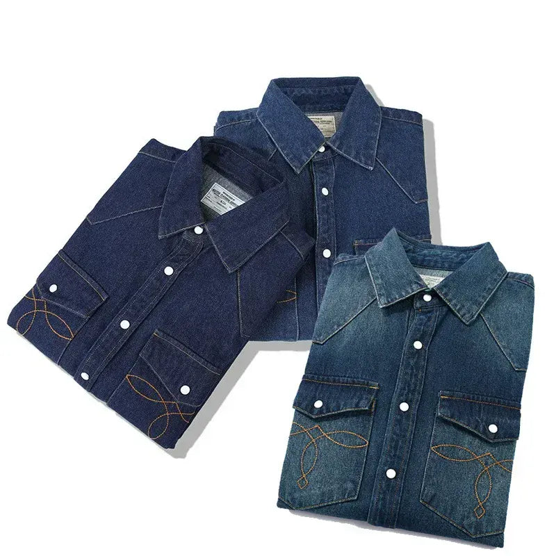 Westernskjorta i tvättad denim