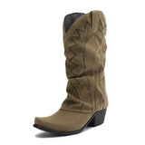 Slouchiga Cowboyboots i Mocka för Dam Grön / 36