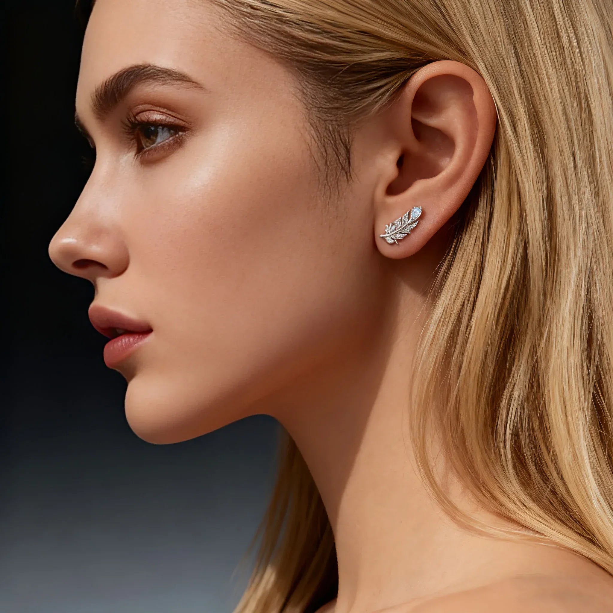 WOSTU 925 Sterling Silver Ice Blue Feather Stud Earrings For Women Winter Xmas Gift, Dainty Bohemian s925 Studs Wedding Jewelr CTE1259